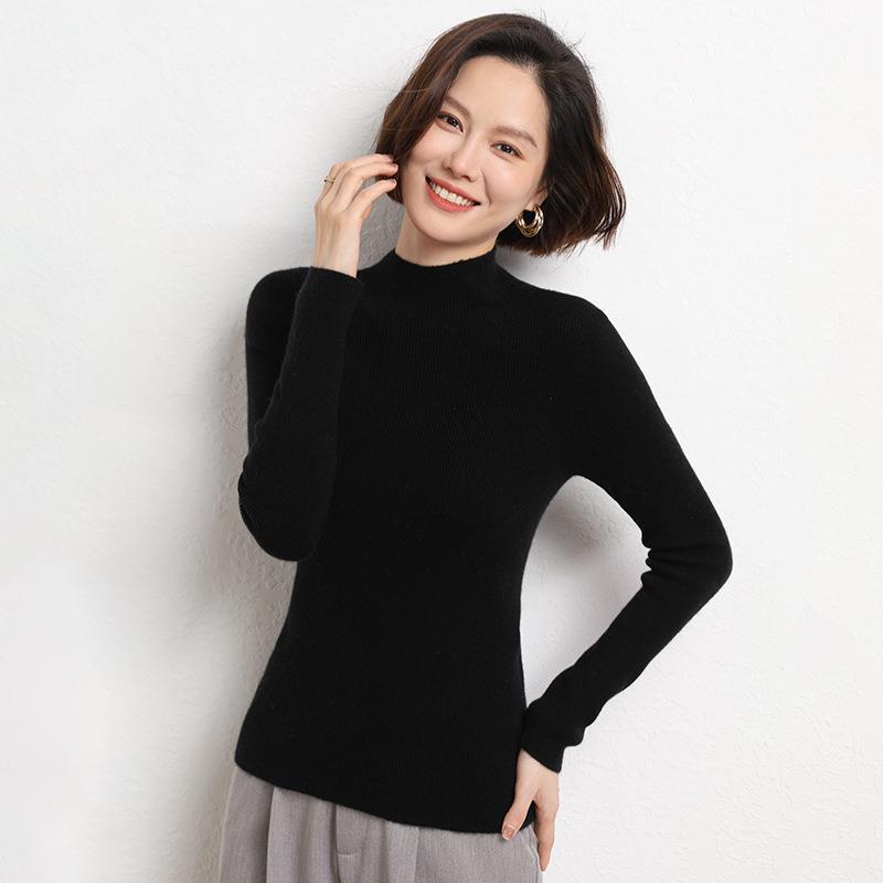 Autumn and Winter Semi High Neck Pullover Sweaters for Women Slim Fit Solid Casual Knitted Base Sweater Ladies Fashion Simple Elegant Knitwears 25061