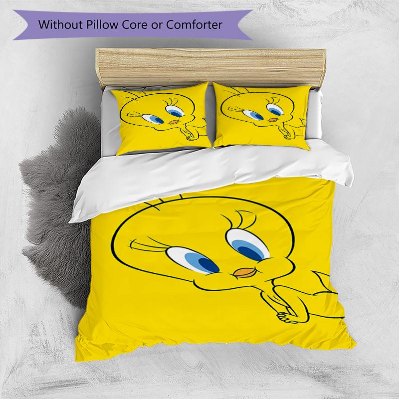 3pcs Tweety pattern bedding set duvet cover set includes duvet cover &pillowcases, perfect all season bedroom decoration & gift