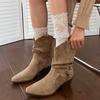 Французские ретро короткие ботинки женские весенне-осенние новые западные ковбойские ботинки женские на толстом каблуке с острым носком средней высоты голенища ботинки с напуском короткие ботинки
