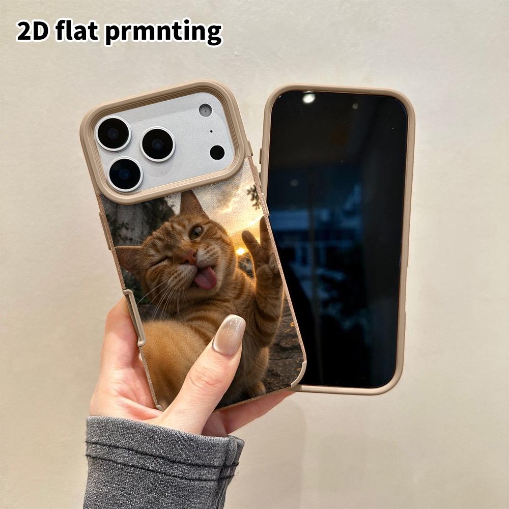 Phone Case: 2D flat lambskin suitable for iPhone 18, 17, 16, 15, 14, 13 Pro film protective case,selfie orange cat, Christmas and Halloween gift