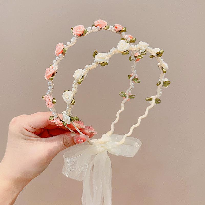 Новая детская ободок-повязка с розой, плетеная повязка с бантом, нескользящий обруч для волос, аксессуар для волос в стиле принцессы для девочек,