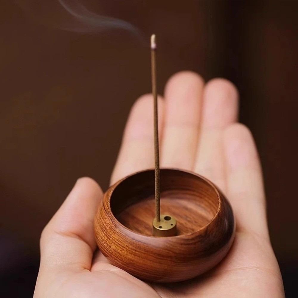 Handcrafted Wooden Incense Holder Solid Wood Bowl Shape Censer Stick Holder Desktop Decor