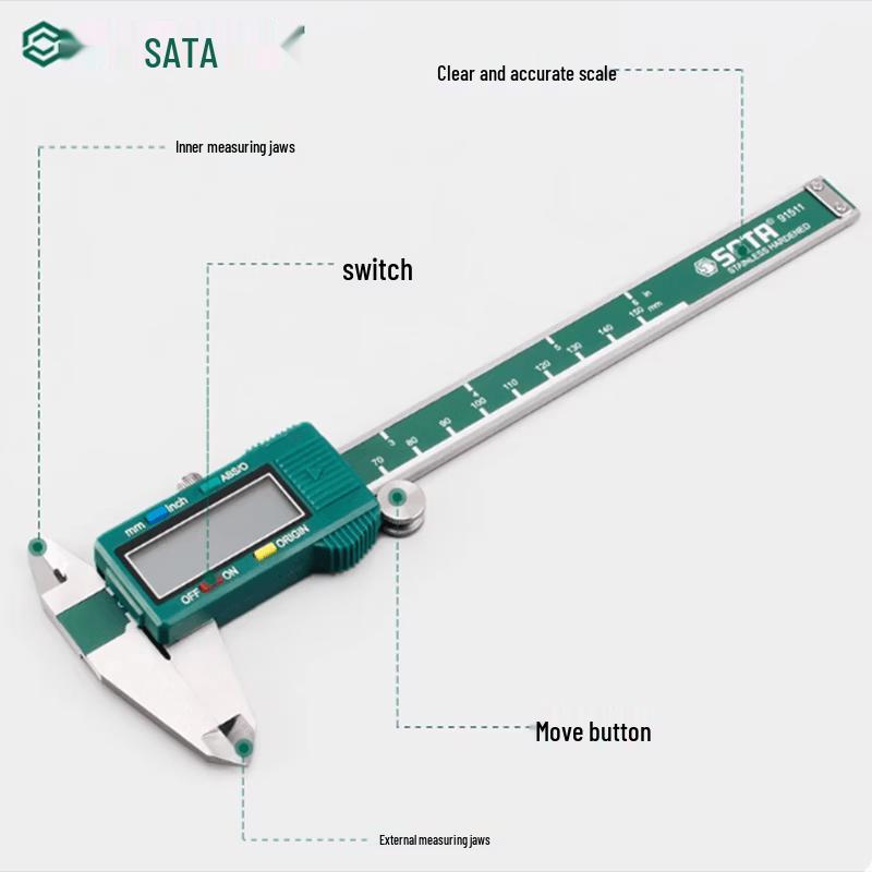 Цифровой штангенциркуль SATA из нержавеющей стали 0-150 мм