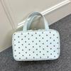 Portable Polka Dot Makeup Bag Large Capacity with Handle Cosmetic Bag Three Layer PU Travel Toiletry Bag