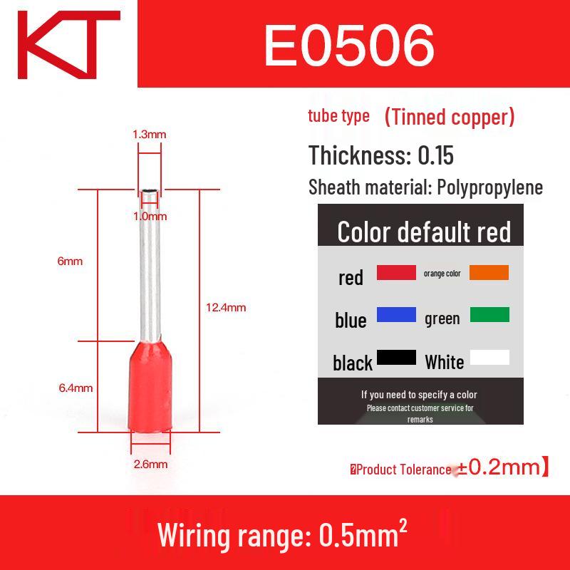 KT KISSTONG E0506 Cold Crimp Purple Copper Pre-insulated Wire Terminals, 1000 pcs