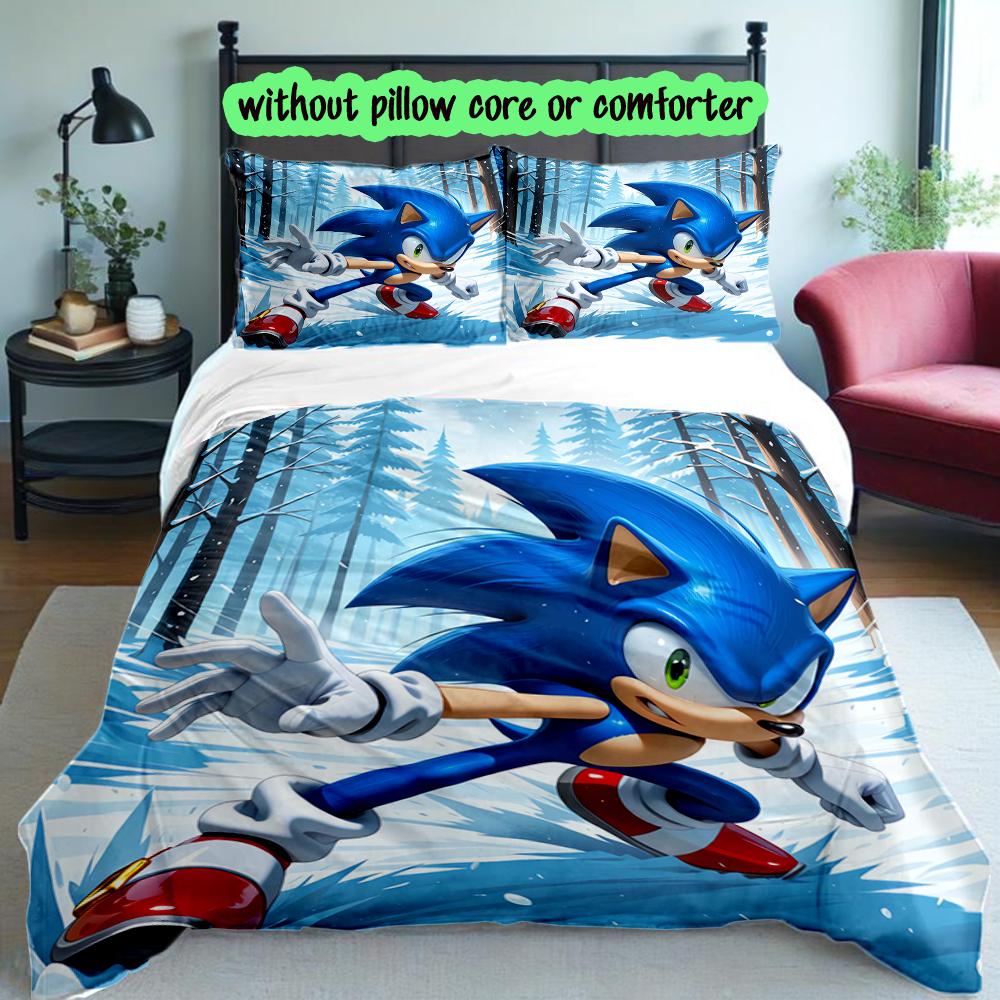 3pcs Sonic Bedding Set for All Season Use, Cozy Printed Bedclothes Suitable For Bedroom Ideal Birthday Gift for Family