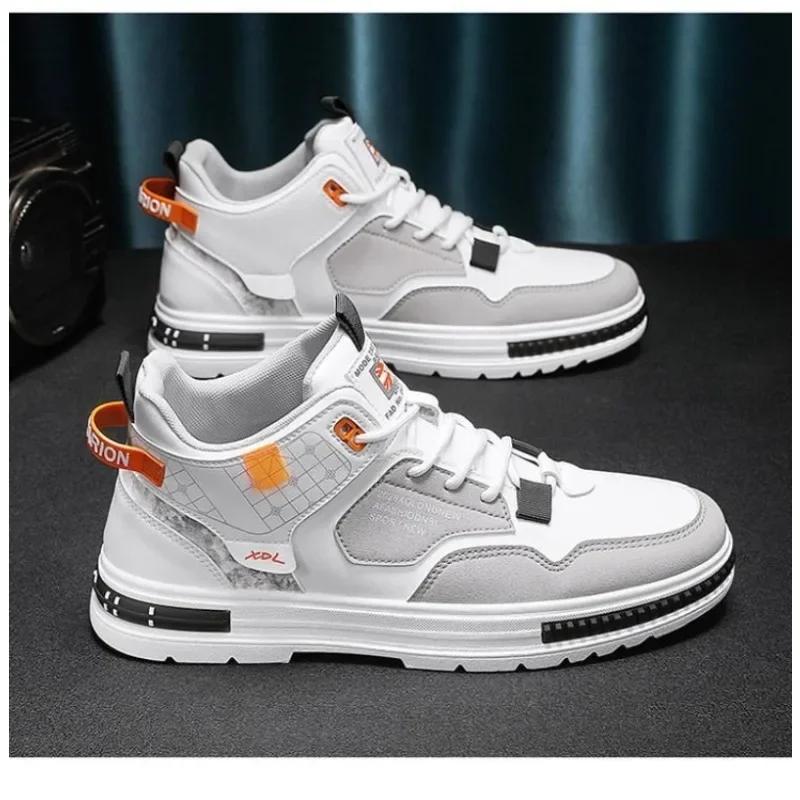New Men's High-top Sneakers for Fall Comfortable Platform Shoes 2025 Trendy Breathable Lace-up Skate Shoes