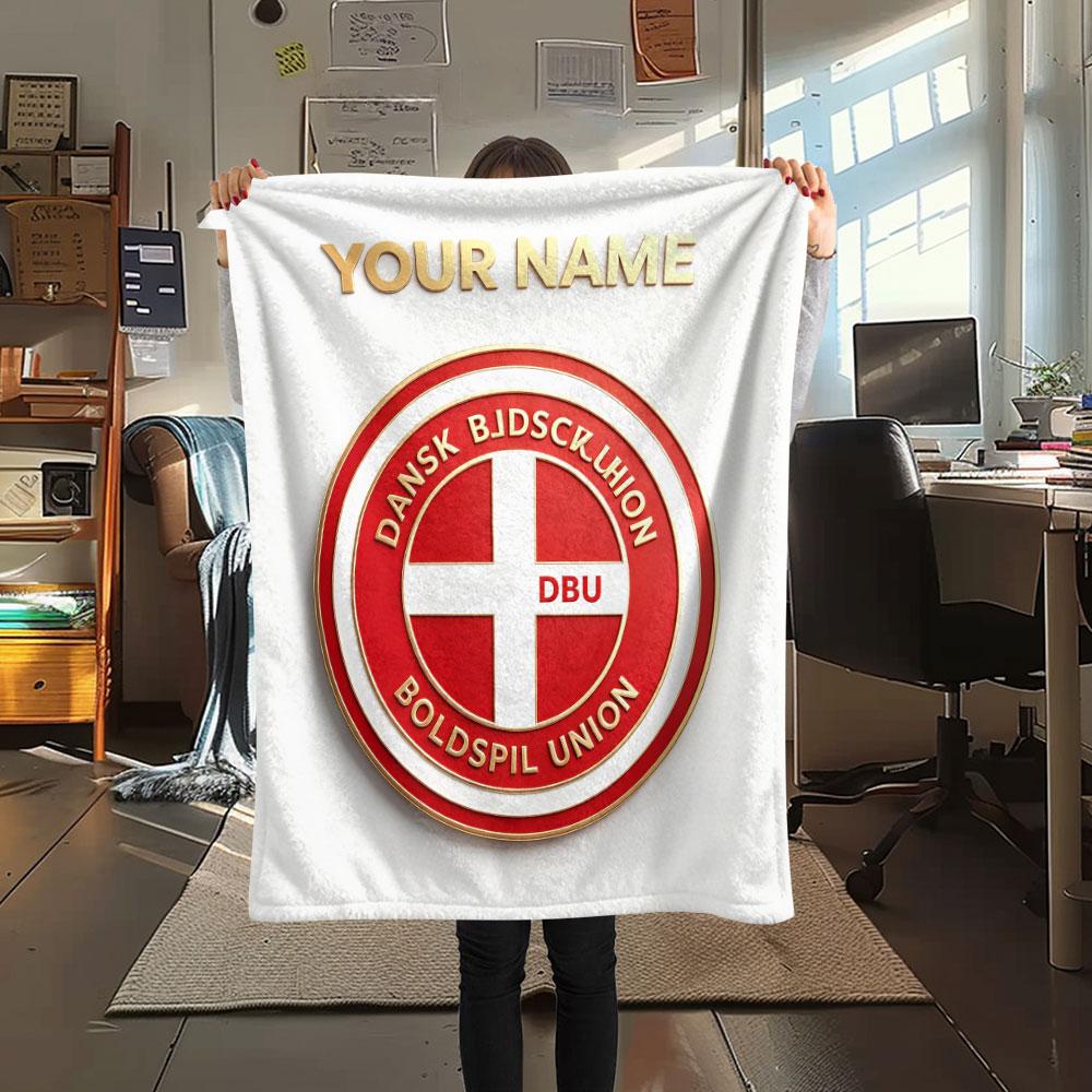 Custom Name,Denmark National Football Team Printed Flannel Blanket, soft throw for bedroom sofa, washable, Christmas present, great gift.