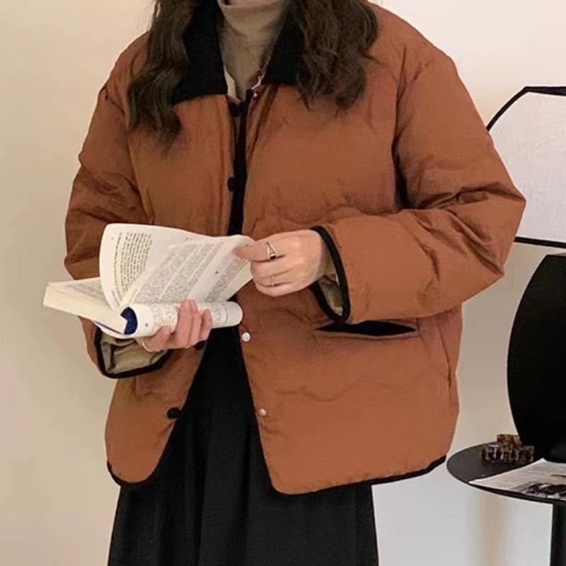 Легкая короткая куртка из хлопка в уличном стиле, корейская однотонная утепленная верхняя одежда, женское пальто с карманами, осенне-зимнее пуховое пальто