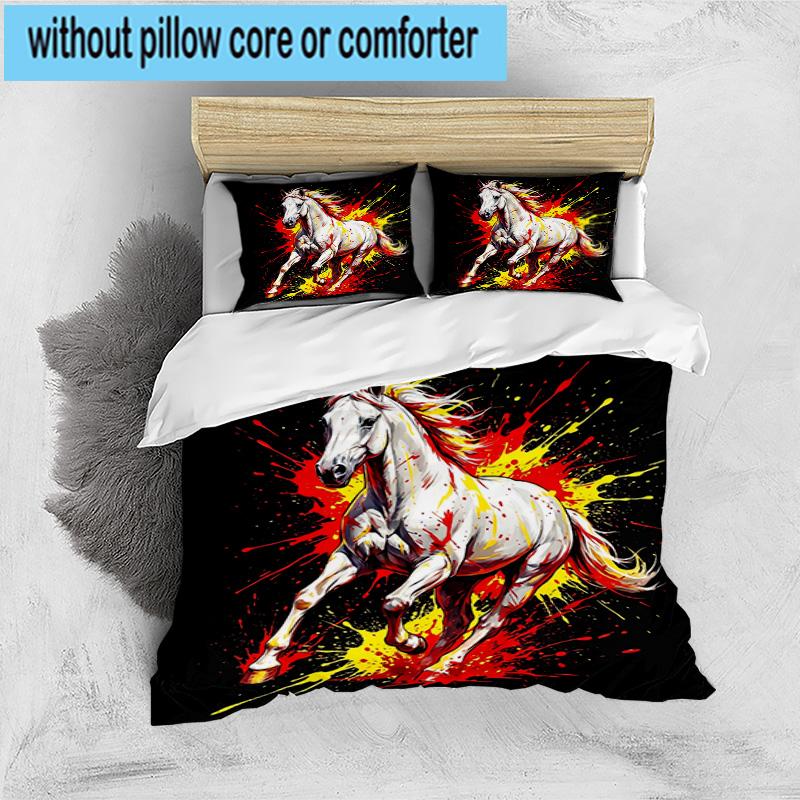 Ethereal Horse In Storm 3pcs Bedding,Including 1pc Duvet Cover And 2pcs Pillowcases Perfect for Christmas,Ideal for Bedroom, Dormitory