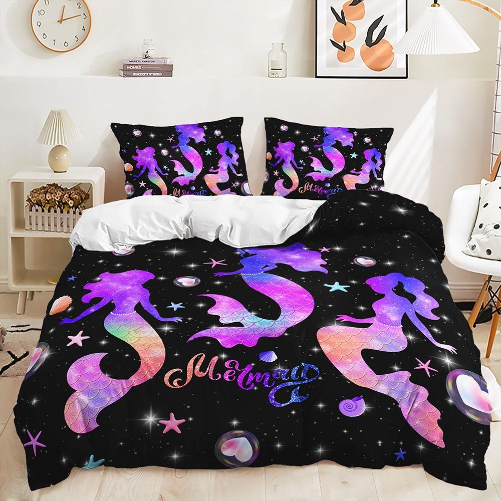 3D Printed Mermaid Princess Bedding Set for Girls and Women, Dreamy Quilt Cover Pillowcases 2/3pcs Gift