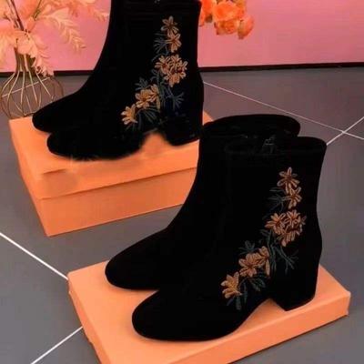 Короткие ботинки одинарные ботинки новые матовые женские бархатные ретро вышитые женские туфли национальные мартин универсальные одинарные