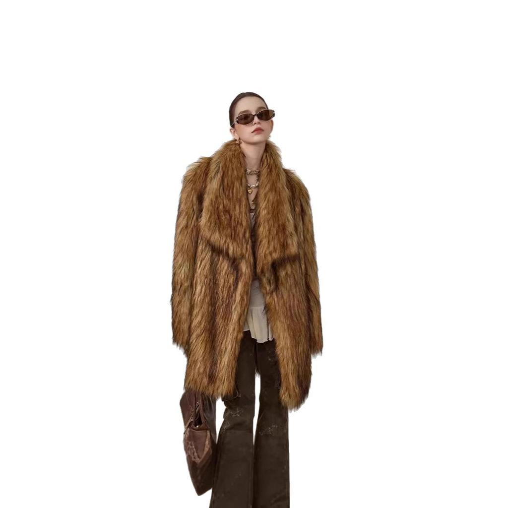 Direct export medium and long imitation fox fur coat coat women's thickened OEM
