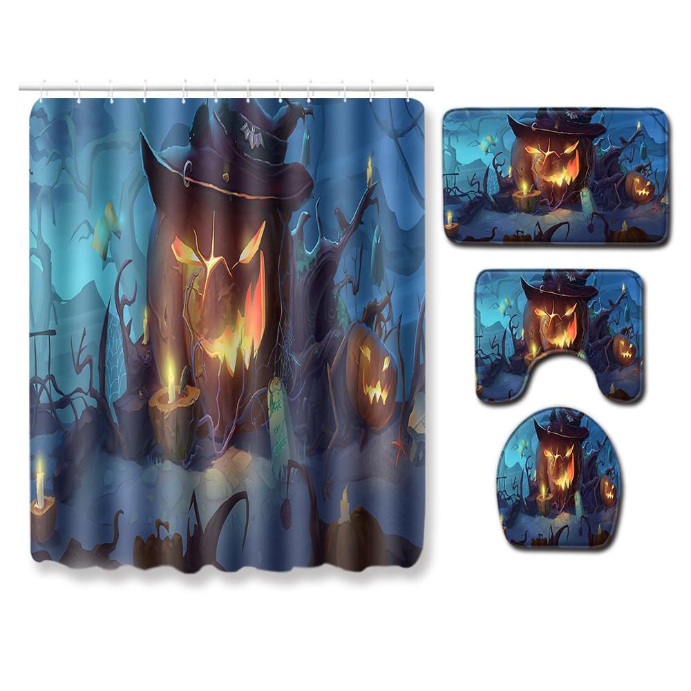 Halloween Shower Curtain Floor Mat Combination Four-Piece Set Kitchen Absorbent Non-Slip Carpet Bedroom Door Mat