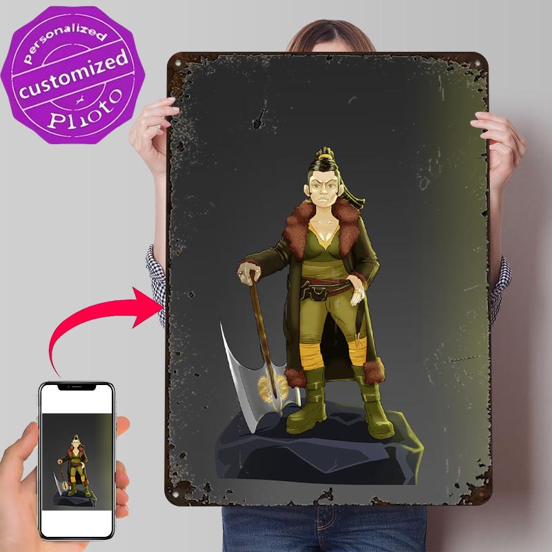 Warrior Dwarf D Texture Metal Poster Customized Wall Art Tin Sign Gift for Mancave Gaming Room Decoration Man Desk Decor Luxury