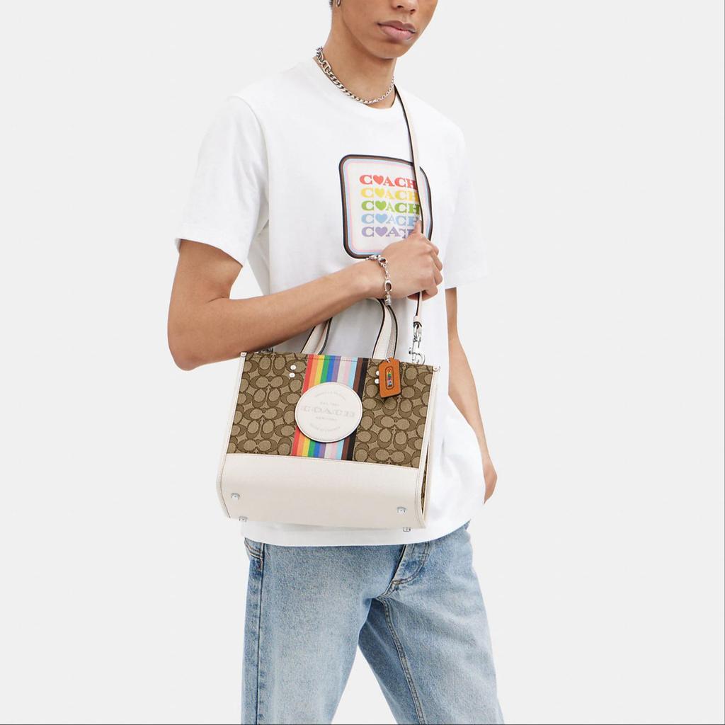 Coach 29 Logo Rainbow Stripe Classic Canvas And Leather Tote Bag Women tote Brown White CJ578-SVOT8