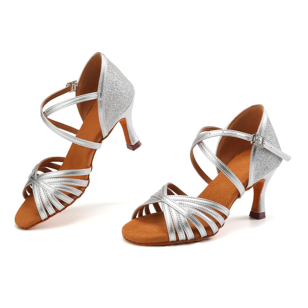 Women Girls Latin Dance Shoes High-heeled Salsa Ballroom Tango Shoes Soft Sole 7CM Heel