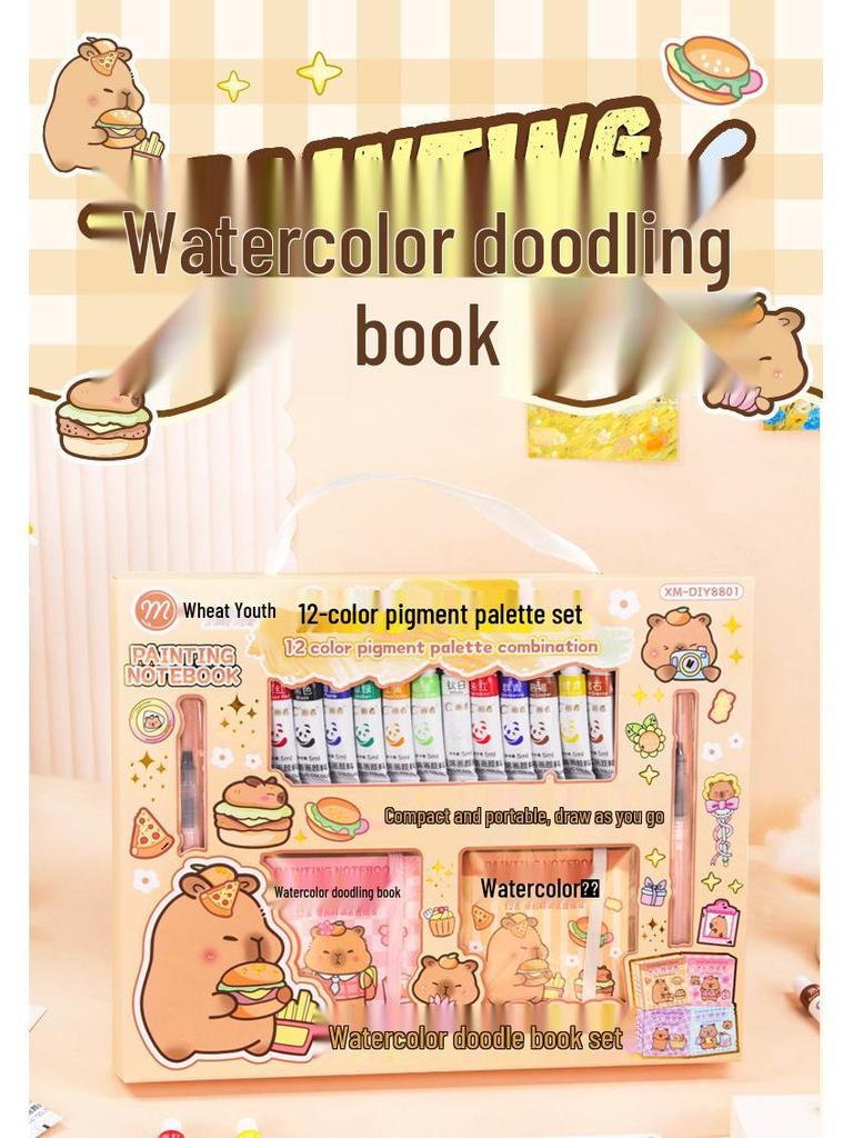 Wheat Youth Watercolor Fish Stationery Set: Gift Box for Students with Notebook and Tools