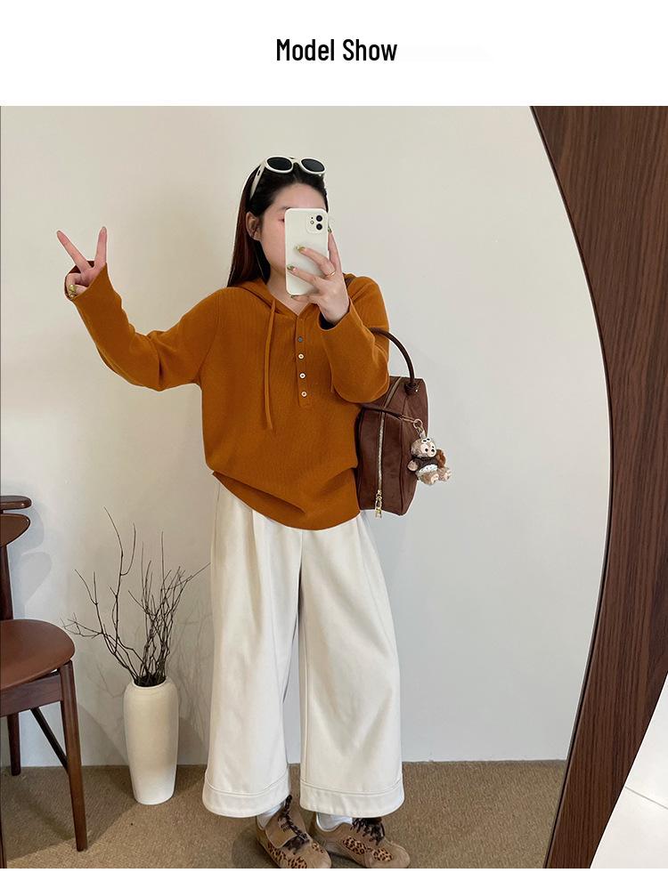 Plus Size Women's Casual Hooded Sweatshirt - Versatile Loose Knitwear Winter Pullover Sweater