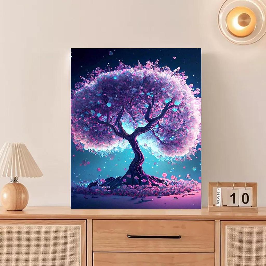 Frame Painting By Numbers For Adults Purple Tree Scenery Coloring With Numbers Starter Kits For Home Wall Art Diy Gift 40x50