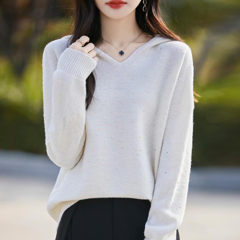 Женский кашемировый свитер Qinghe Cashmere 30% Кашемир 70% Шерсть Осенне-зимний кашемировый пуловер Мягкий и теплый