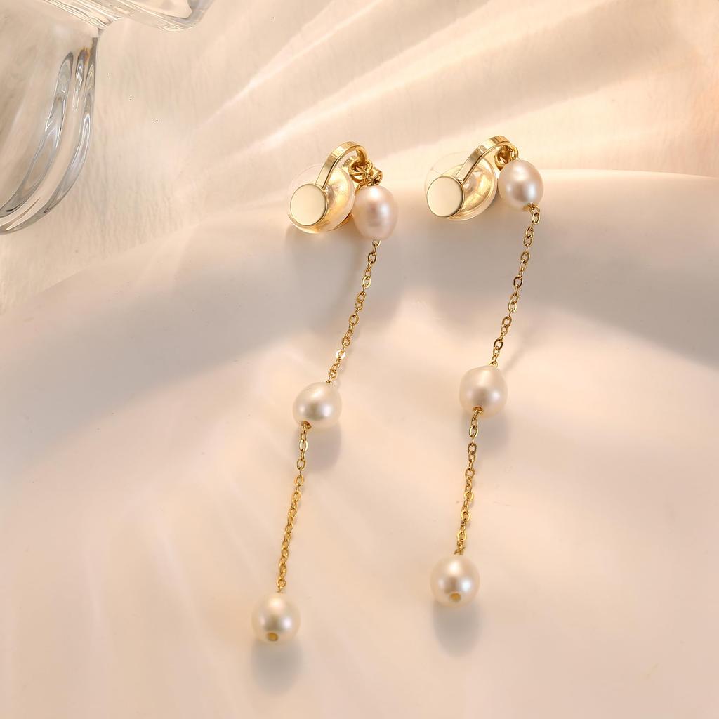 JeryWe 14K позолоченные жемчужные серьги-клипсы для женщин и девочек длинные висячие серьги-подвески с жемчугом непирсинговые ювелирные изделия с жемчужными клипсами 8