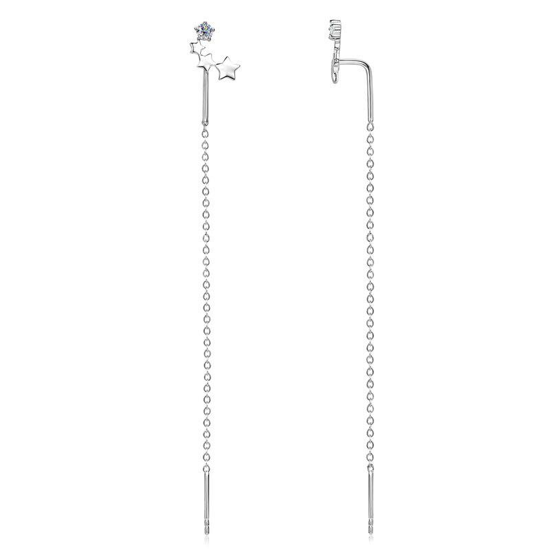 Gica Gema Серьги-гвоздики из стерлингового серебра 925 пробы с муассамитовой пентаграммой, длинные, с бахромой и дизайном ниши, аксессуары для вечеринок