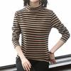Женские топы с высоким воротником и длинным рукавом, с утолщенной бархатной подкладкой, с пуловером, с полосатым принтом, футболки