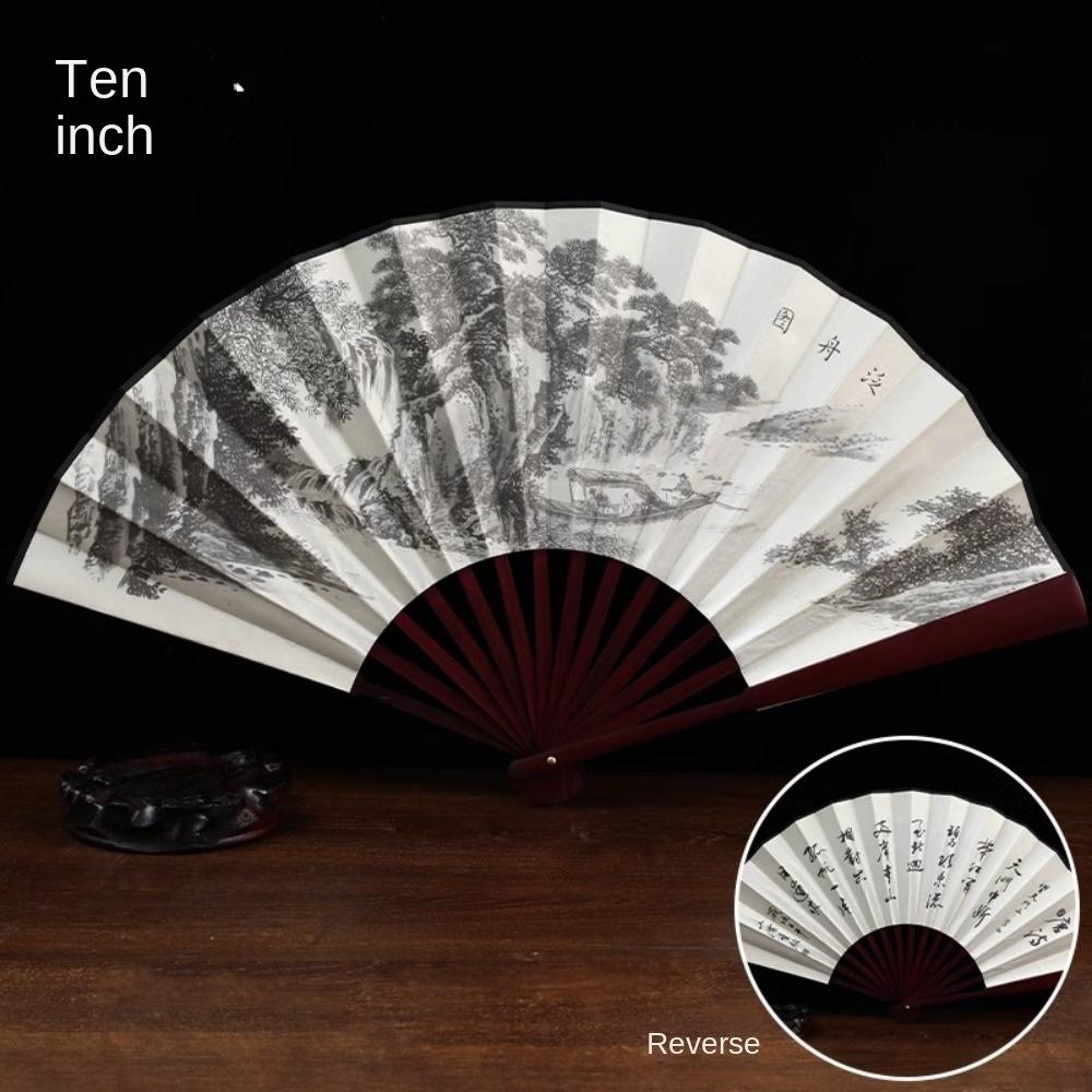 10-inch Antique Fan Folding Fan Chinese Style Men's Summer Silk Cloth Folding Summer Bamboo Fan Hanfu Portable