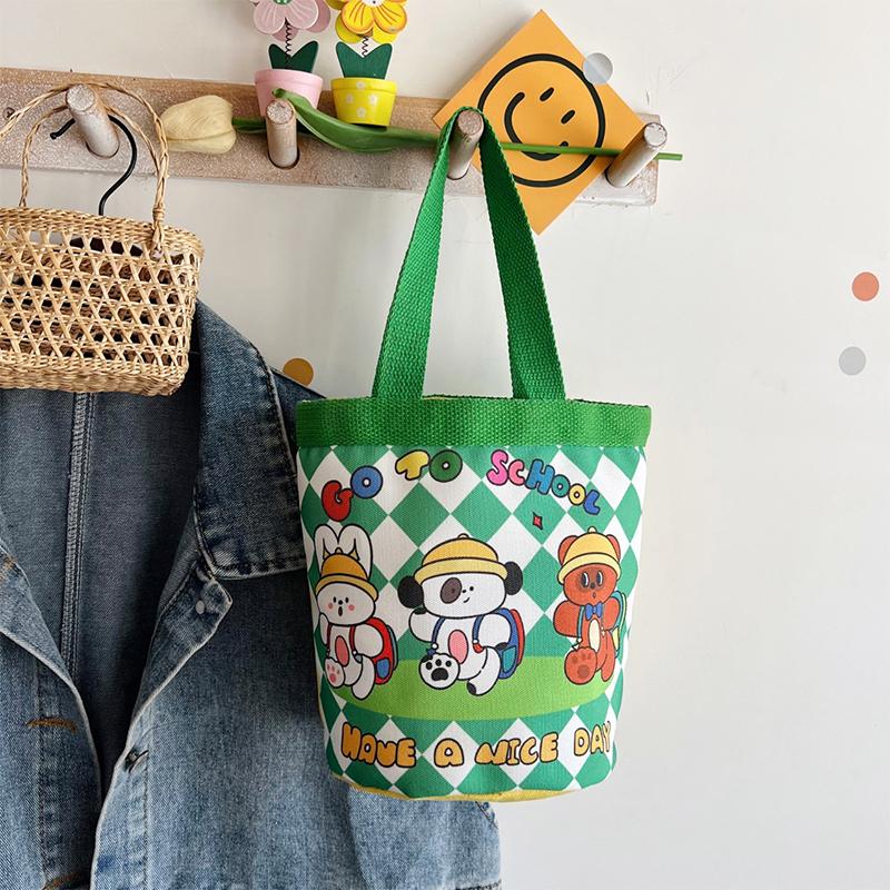 Прекрасная сумка-ведро с мультяшным принтом, портативная холщовая сумка-тоут, студенческая сумка-цилиндр для обеда