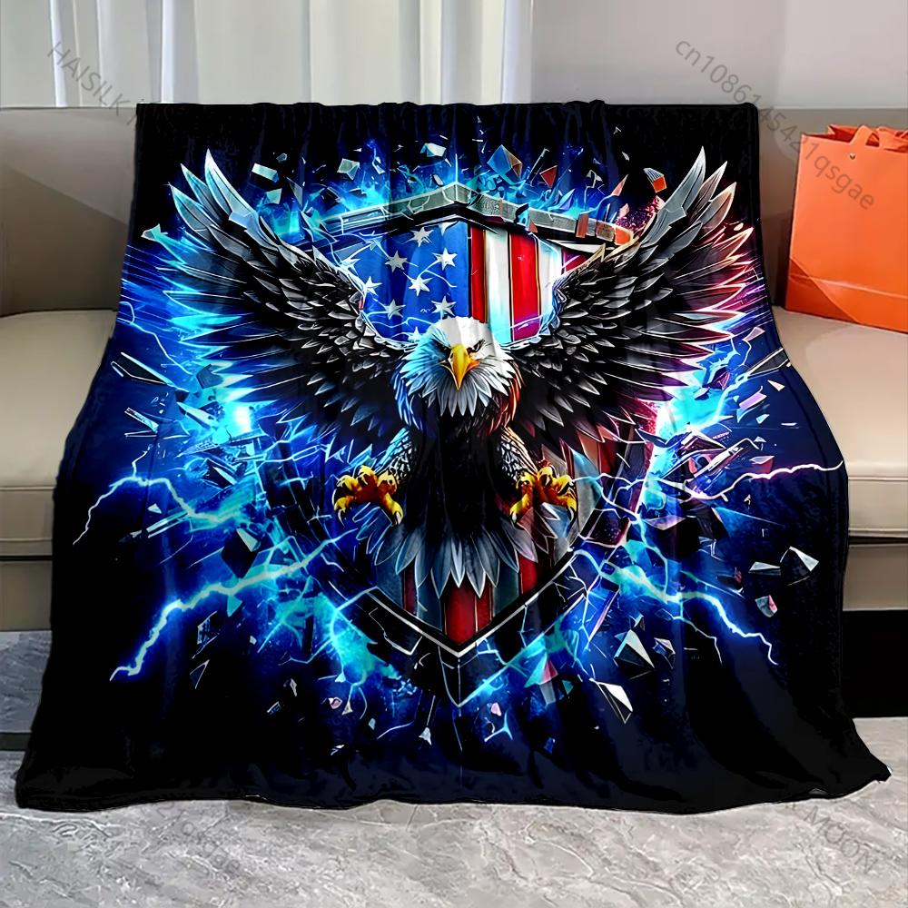 Bald Eagle and Flag Art Blanket Warm Soft Fluffy Kids and Adults Sofa Bed Throw Blanket for Home Travel Camping Large Size