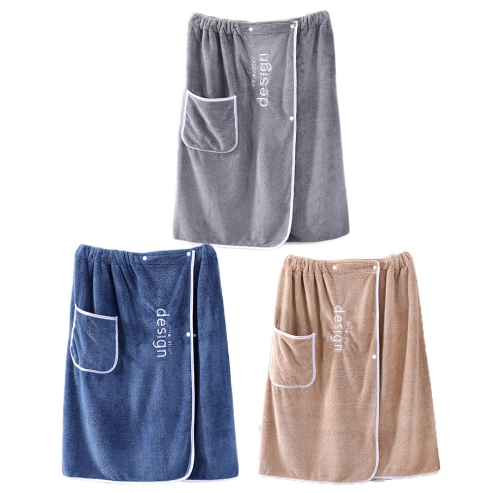 With Pocket Shower Towel Solid Color Short Towel Skirt Bathrobe Men Wearable Bath Towel Shower