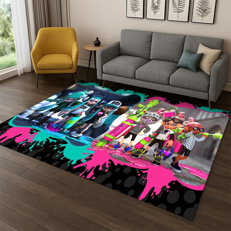 funny Splatoon 3 Cartoon Game Carpet Rug for Bedroom Living Room Sofa Playroom Doormat Home Decor,Kid Area Rug Non-slip gift