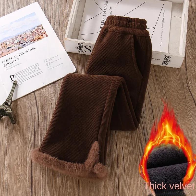 Осенне-зимние брюки-клеш для девочек из бархата, эластичные по талии, повседневные теплые брюки для девочек-подростков