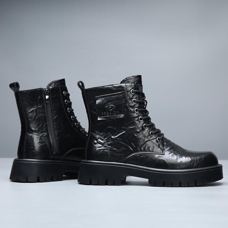 Элегантные простые мужские кожаные ботинки на платформе с высоким верхом и квадратным носком, британские ботинки «Челси» для мужчин, официальная деловая обувь класса люкс, осень