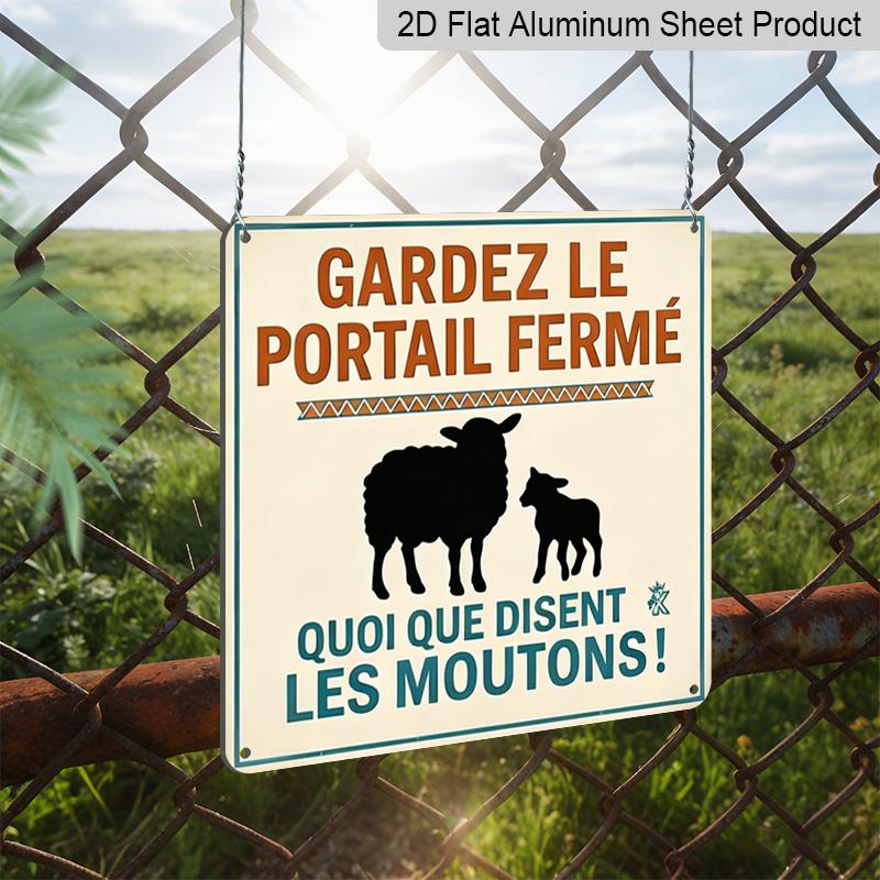 2D Flat - 1pc Vintage Aluminum Sheep Plaque | Funny Farm Decoration, Keep Door Closed, Country Farmhouse and Garden Fence Decor, Perfect Gift for
