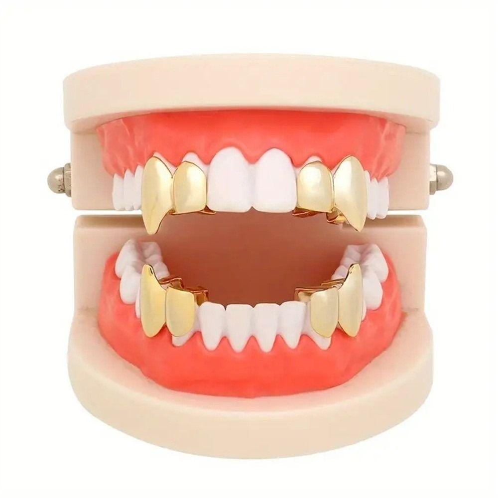2Pcs/Set Double Glossy Tooth Caps Gold Silver Color Mouth Teeth Grillz  Party Cosplay
