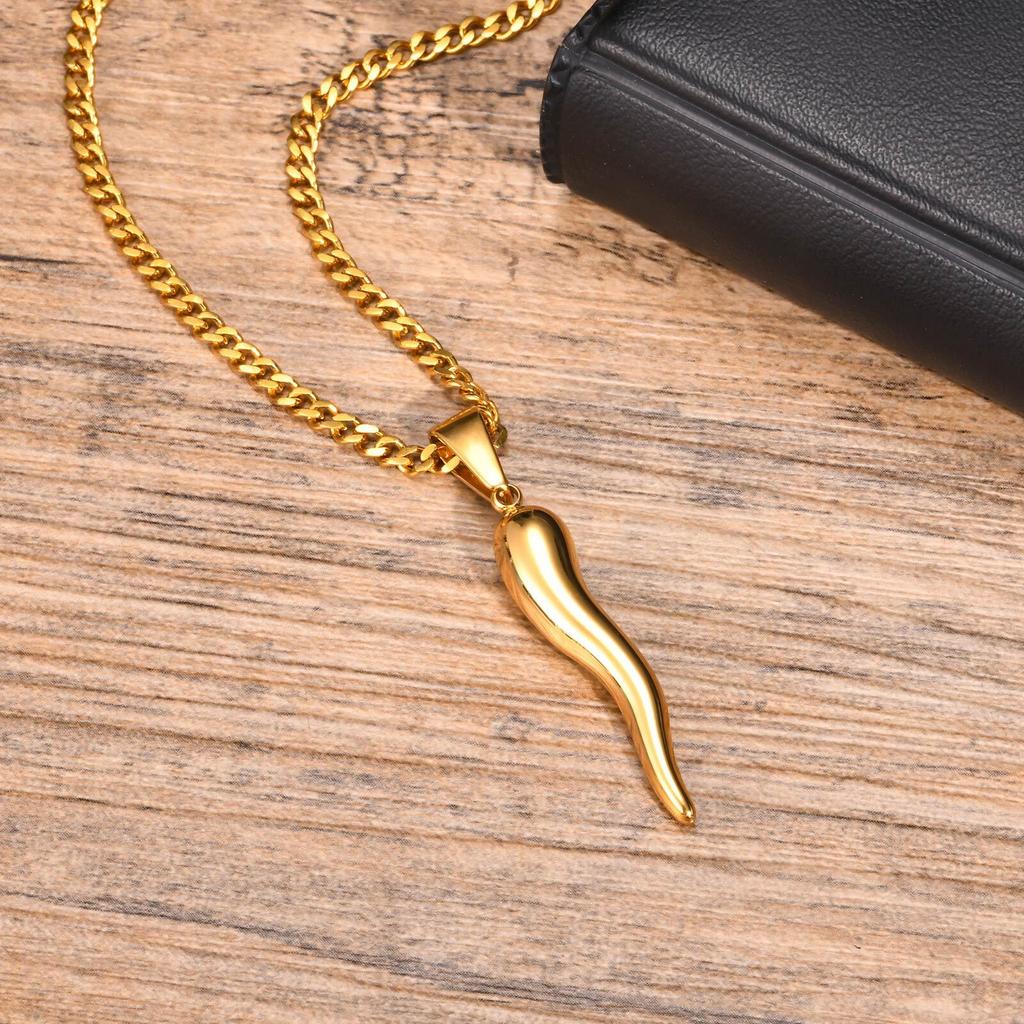 ITALIAN HORN Necklaces for Men Women,Stainless Steel Italian Cornicello Charm Pendant Necklaces,Unisex Jewelry Gifts