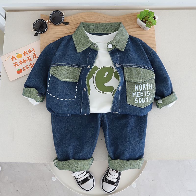 Boys' Denim Suit for Spring and Autumn Children's Baby Three Piece Set for Spring and Autumn