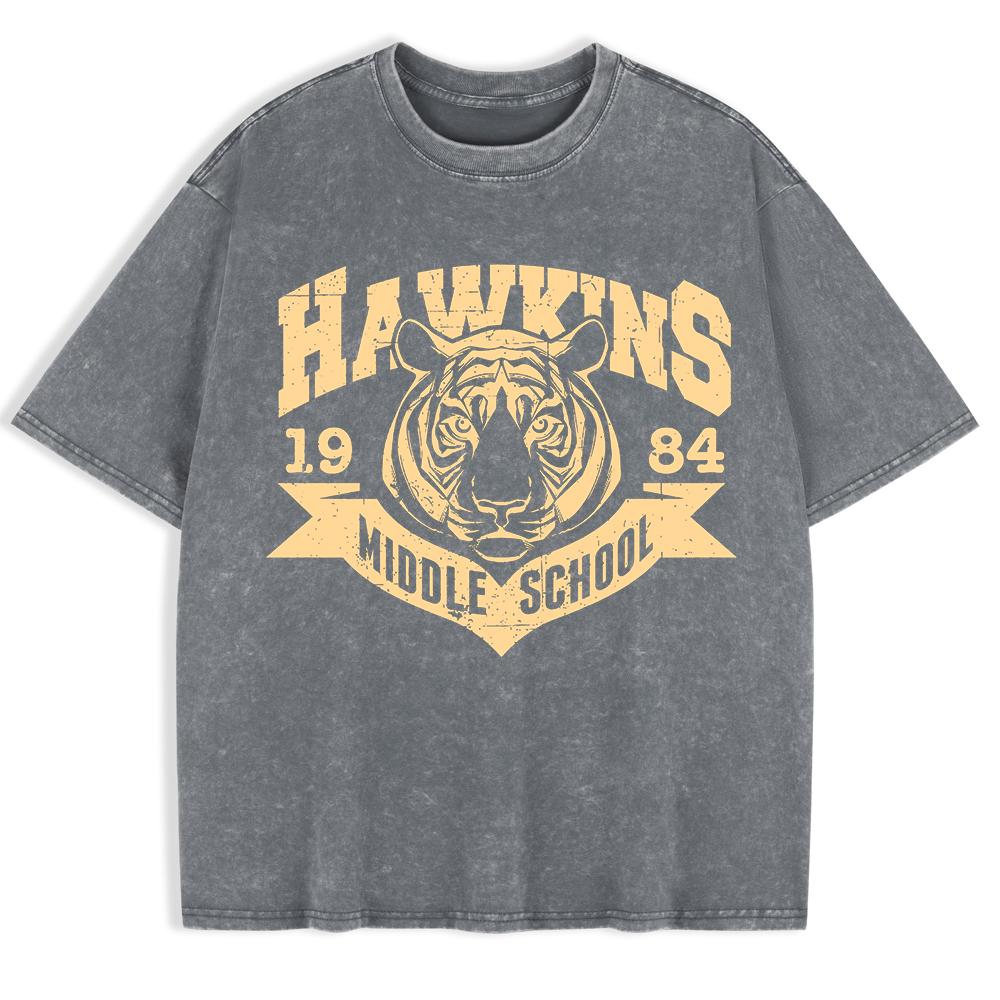 Школьные футболки Hawkins 1984 года, потертые, мужские, хлопковые, с коротким рукавом, уличные, с круглым вырезом, оверсайз, одежда