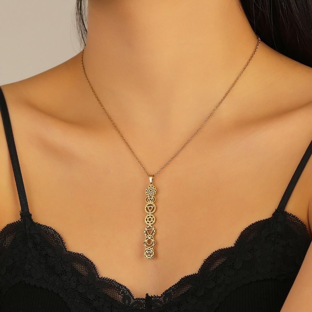 Stainless Steel Chakra Flower Necklaces Flower Pendant Yoga Meditation Jewelry for Yoga Practice