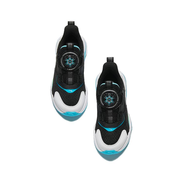 Anta Kids Synthetic Leather Fabric Comfortable Shock Absorbing Wear Resistant Non Slip Low Top Running Shoes Kids Sneaker Black White Blue A12439919-3