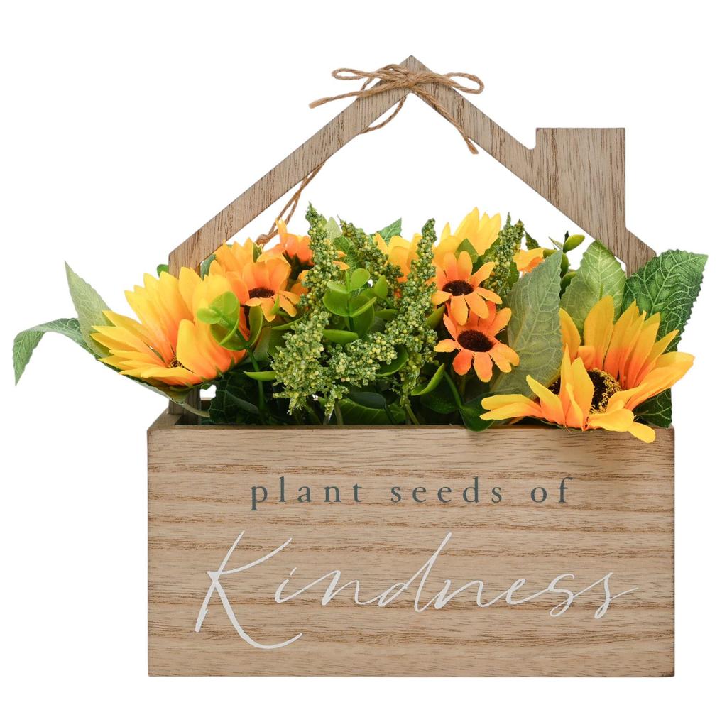 Country Living Plant Seeds of Kindness Wooden House Planter With Faux Flowers