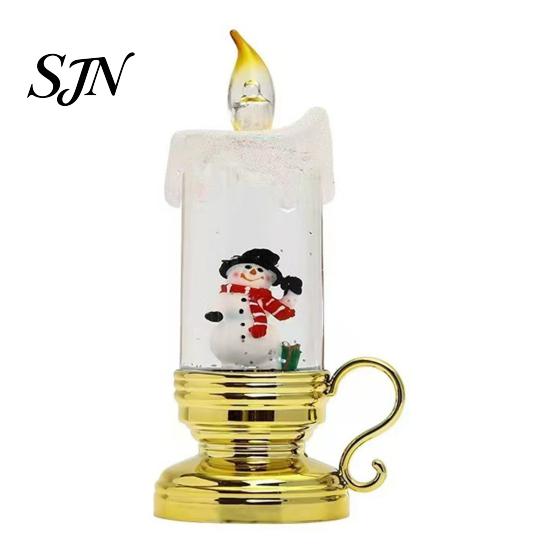 Christmas Gift for Kids Night Light, Flameless LED Water Filled Candle Lamp with Table Centerpiece Falling Snow, Vintage Tabletop Lighting Home Party,