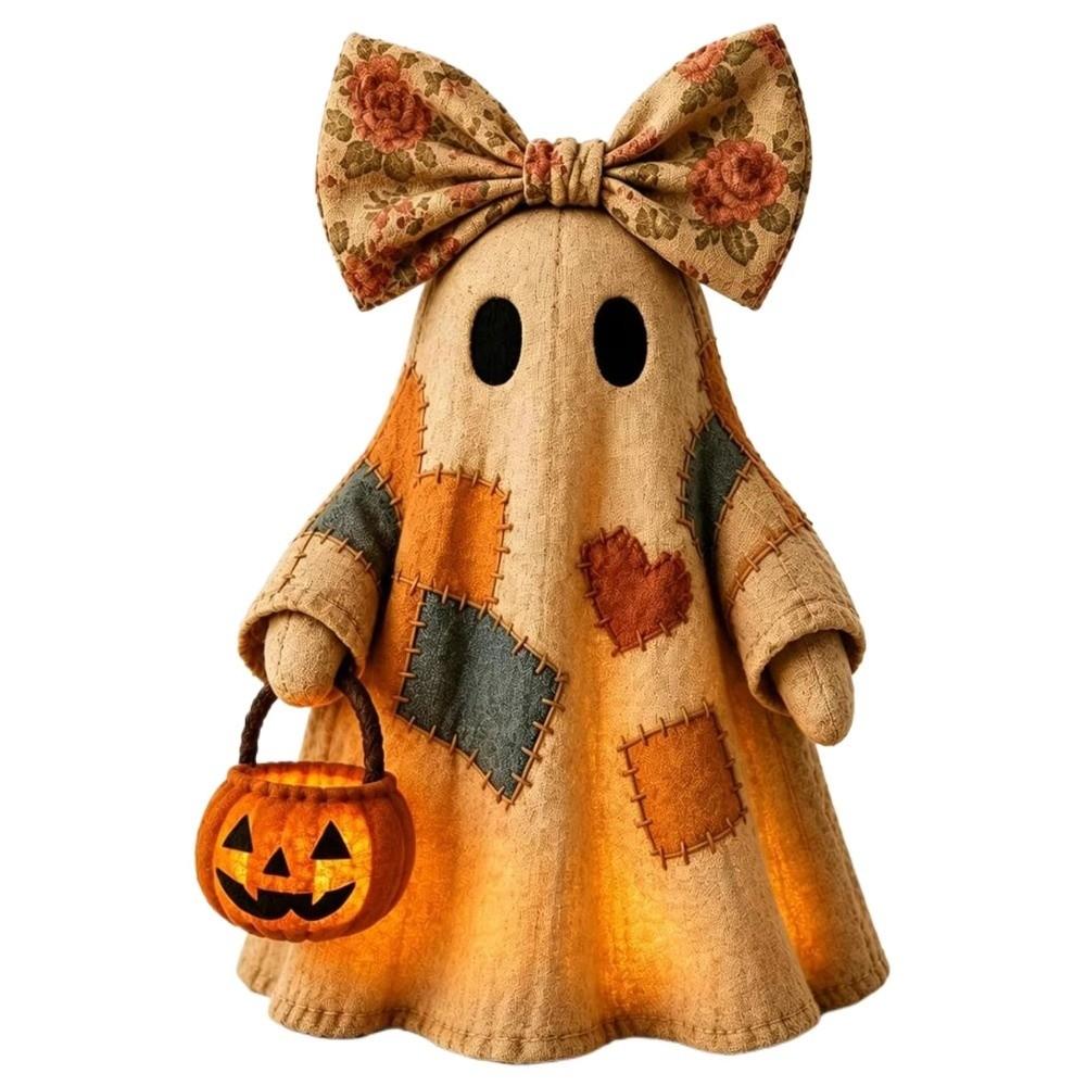 Patchwork Halloween Light Up Ghost Figurine Patchwork Ghost Halloween Decor  Halloween Decoration