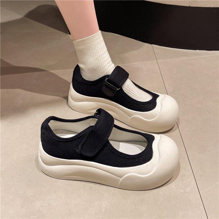 Elegant Temperament Mary Jane Women's Shoes Ugly Big Head Thick Bottom Velcro Small White Shoes Board Shoes