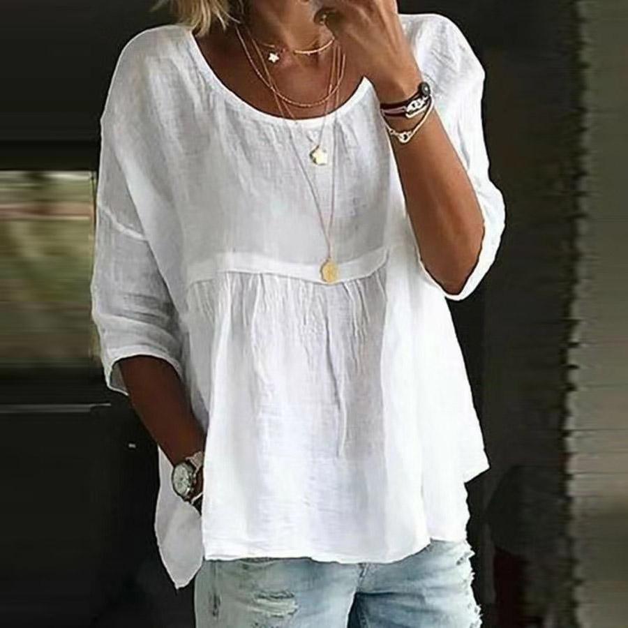 Fashion Round Collar Blouses Spring Summer White Women Blouse Casual Loose Sweet Lady Cotton Linen Tops