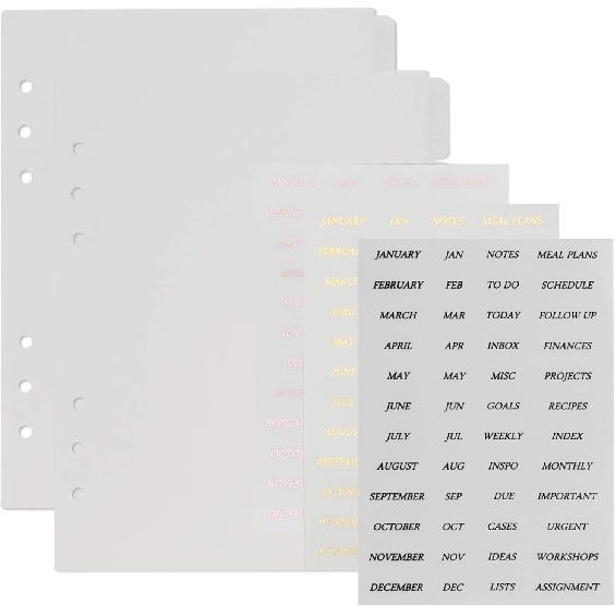Multibey A5 Binder with Translucent Dividers, 6-Ring Plastic Binder Index for Planner Journal (5 Vertical + 12 Side Tabs + Tab Stickers)