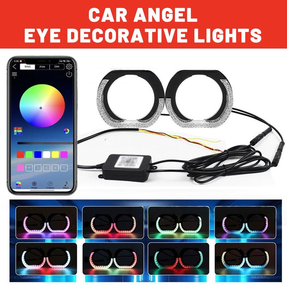 2PCS 2.5" 3" LED Angel Eyes Shrouds 5D Crystal DRL Covers With Scan Function Adjust Brightness App Control Car Accessories