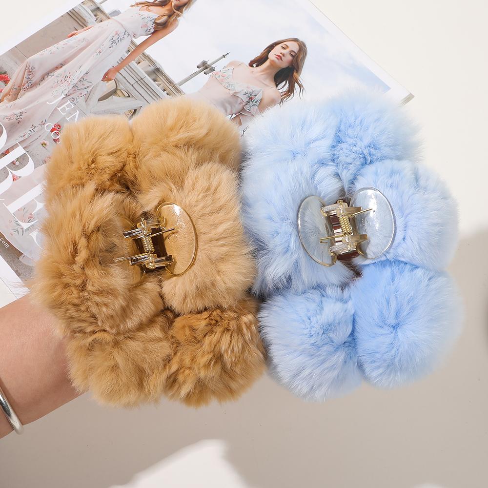 5.7" Large Non-Slip Jaw Hair Clips for Women Girls Soft Faux Fur Claw Clip Set of 3 Mix Colors